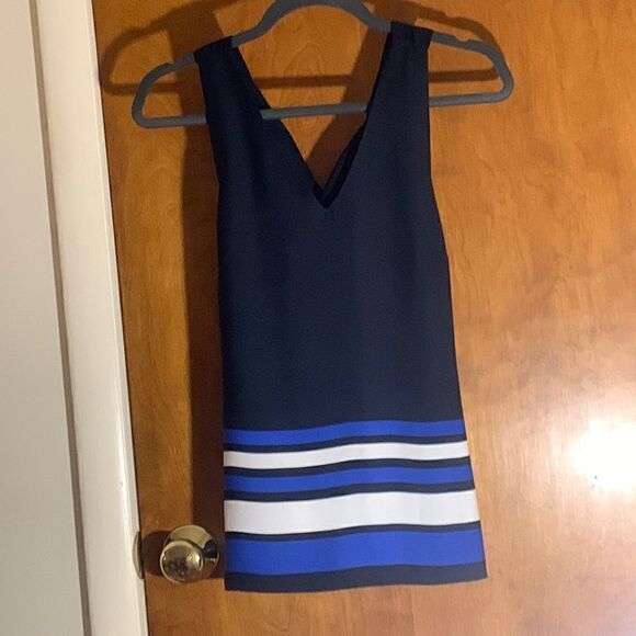 EUC banana republic black tank with blue and white stripes. Size 0 - Picture 1 of 3